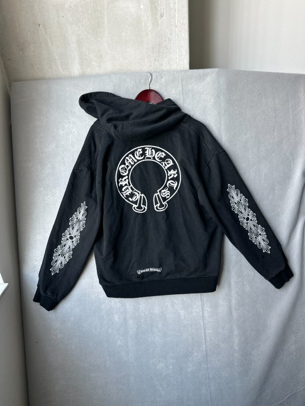 Chrome Hearts Horseshoe Zip Hoodie Mens 2XL Black Distressed (READ)